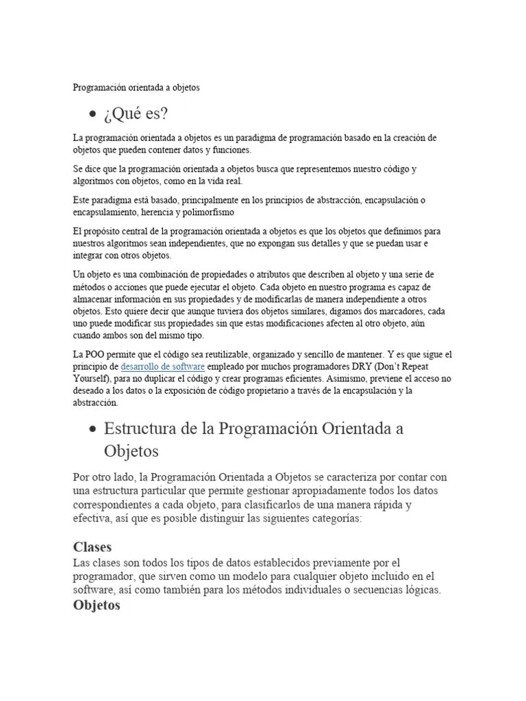 Programación Orientada A Objetos | PDF | Objeto (informática ...