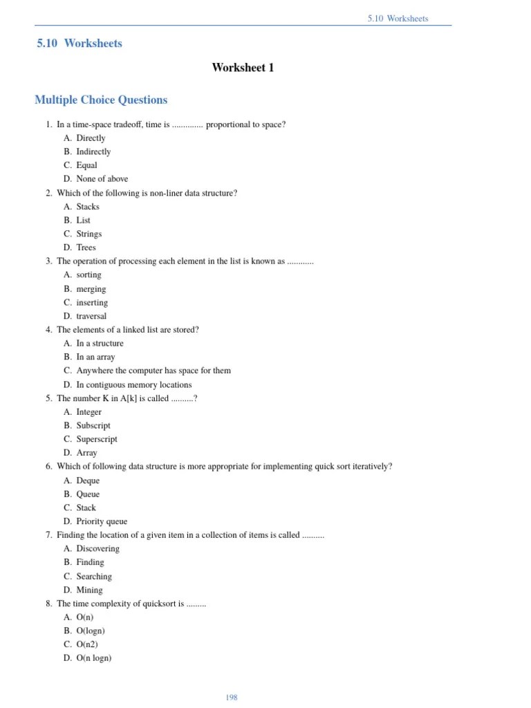 Data Structures Worksheet | PDF | Queue (Abstract Data Type ...