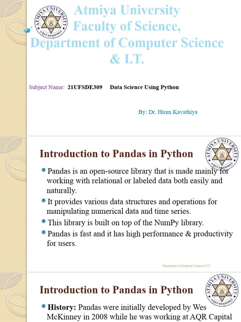 Unit- V Introduction To Pandas In Python | PDF | Computer Programming ...