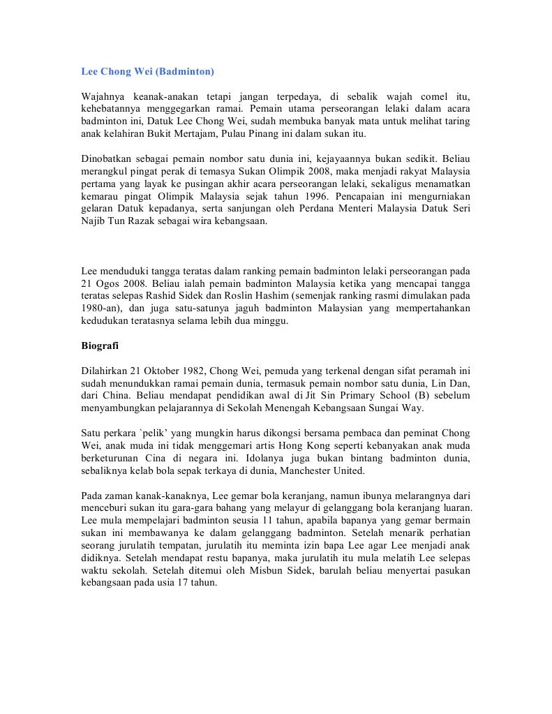 Tarikh lahir beliau yang didaftarkan pada 20 disember 1925 … Lee Chong Wei Pdf