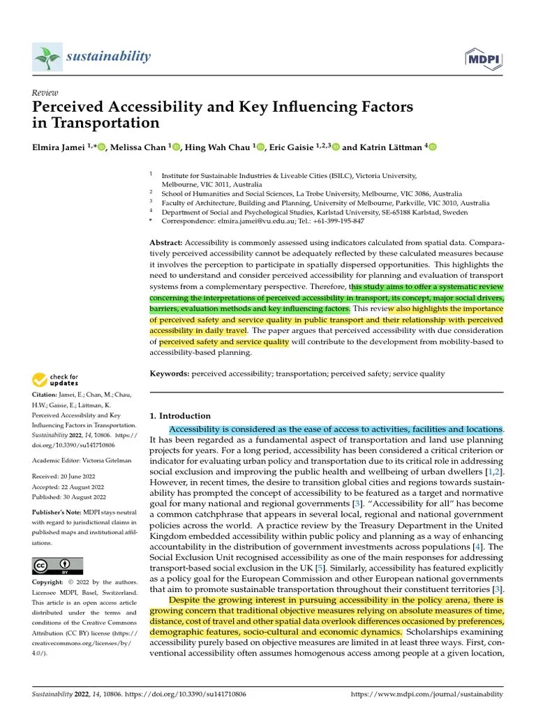 Perceived Accessibility And Key Influencing Factors In Transportation ...