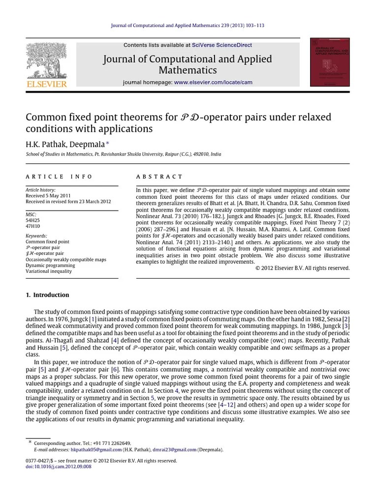 Common Fixed Point Theorems For PD-operator Pairs Under Relaxed Conditions With Applications ...