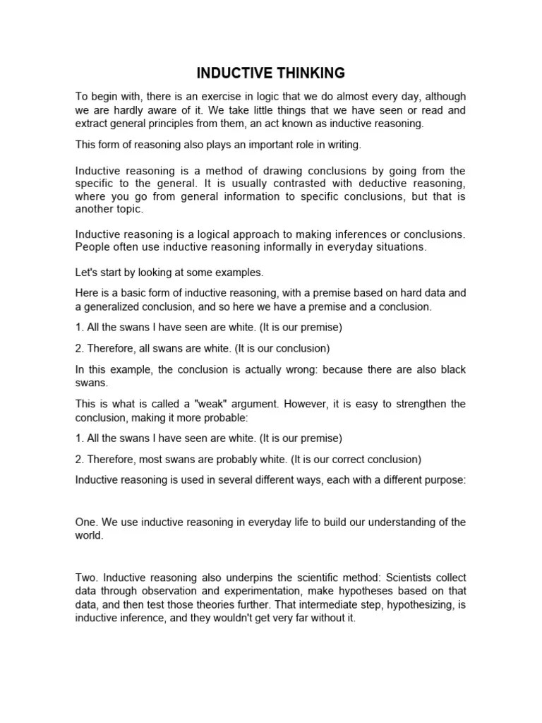 Inductive Thinking | PDF | Inductive Reasoning | Reason