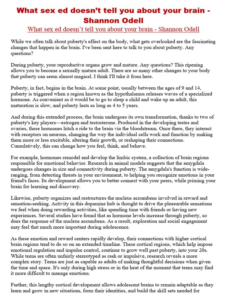 UNDONE What Sex Ed Doesnt Tell You About Your Brain Shannon Odell | PDF ...