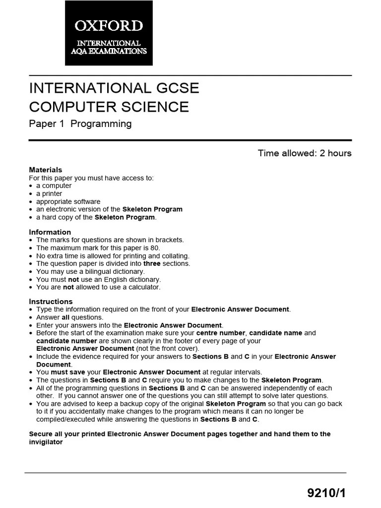 Gcse Computer Science Unit1 Question Paper Jun19 | PDF | Control Flow ...