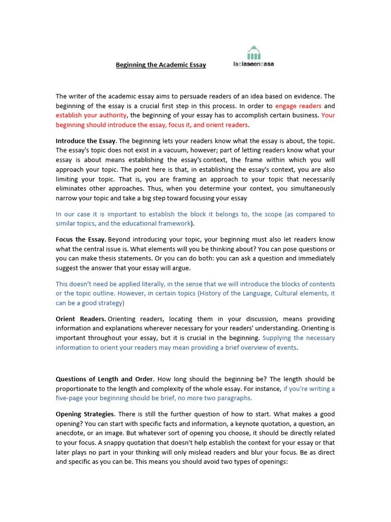 How To Start Writing An Academic Essay | PDF | Essays | Liberal Arts ...