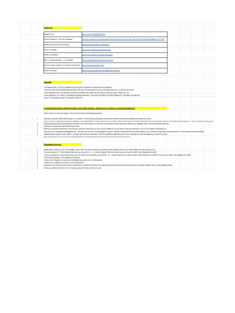 Learning Data Analytics - 100 Days (Part 1 - Excel) | Download Free PDF ...