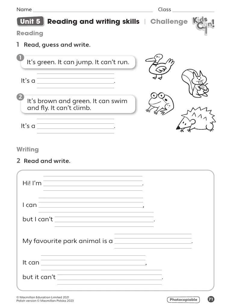 71 Kids Can 1 TRF U5 Reading And Writing Skills Challenge | PDF