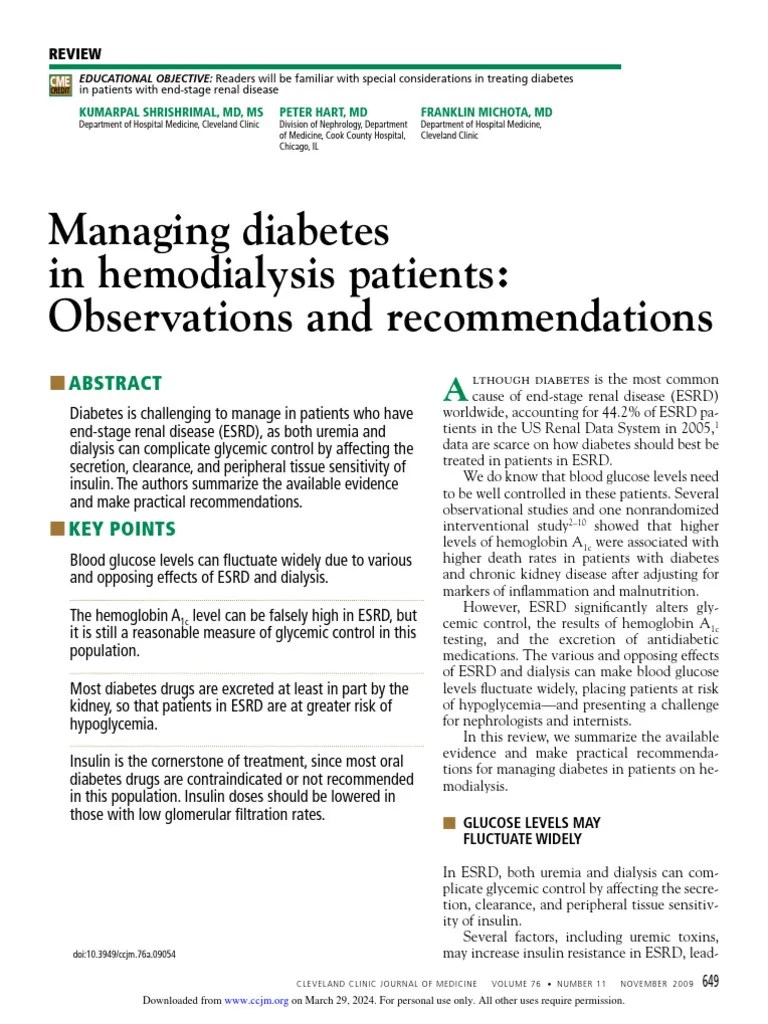 Managing Diabetics In HD | PDF | Chronic Kidney Disease | Diabetes ...