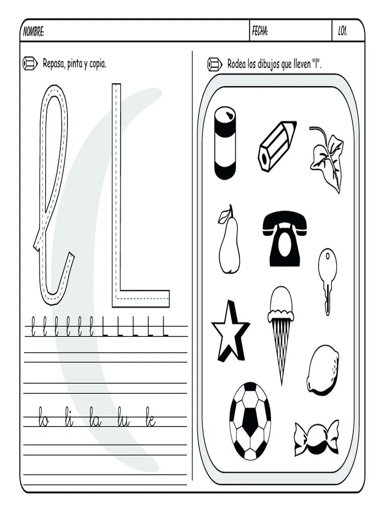 Fichas De Lectoescritura De La Letra L | PDF