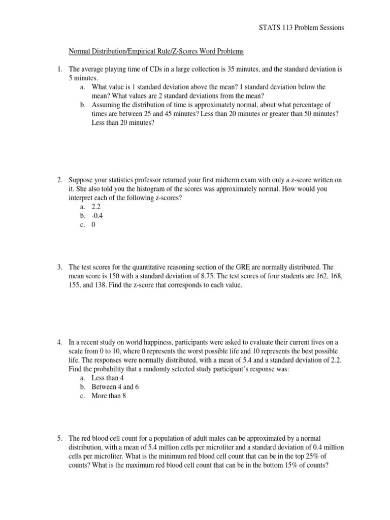 Normal Distribution Worksheets 1 | PDF | Standard Score | Standard ...