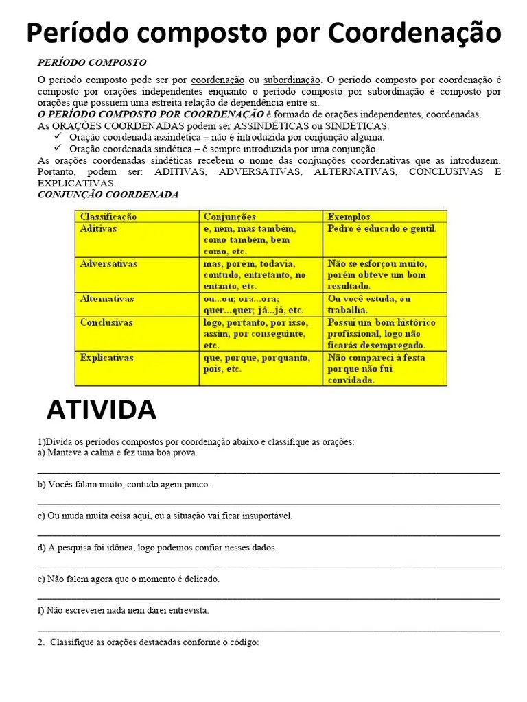 Período Composto Coordenação | PDF