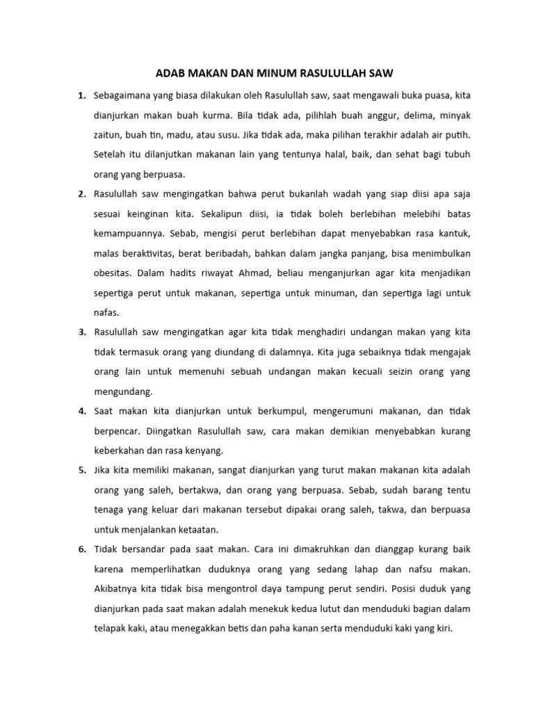Adab Makan Dan Minum Rasulullah Saw | PDF