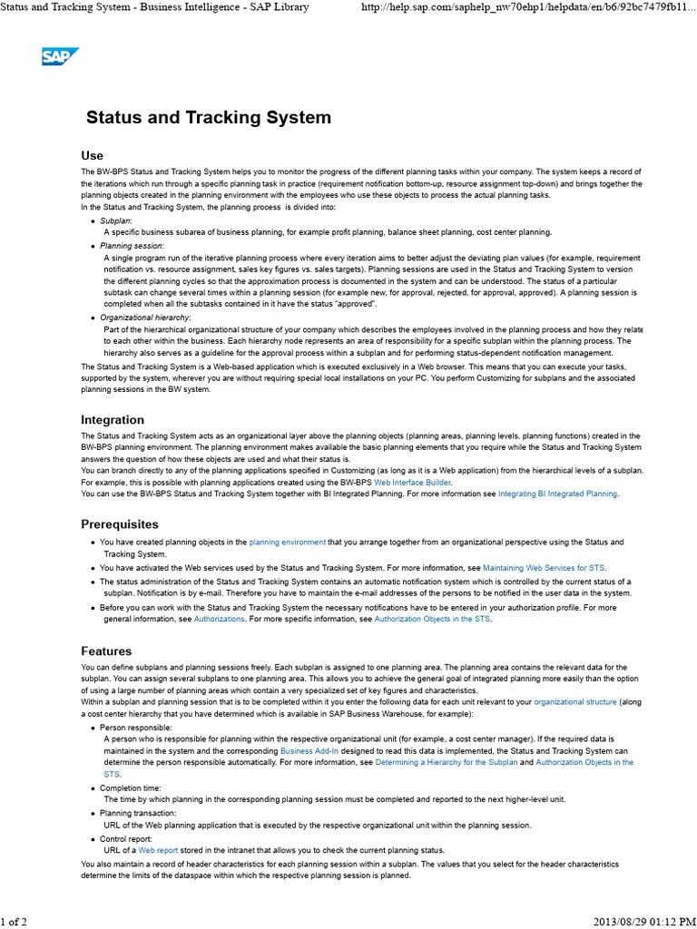 Status And Tracking System - Business Intelligence - SAP Library | PDF ...