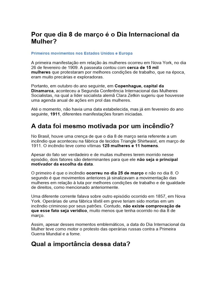 Por Que Dia 8 De Março É O Dia Internacional Da Mulher | Download Grátis PDF | Marie Curie