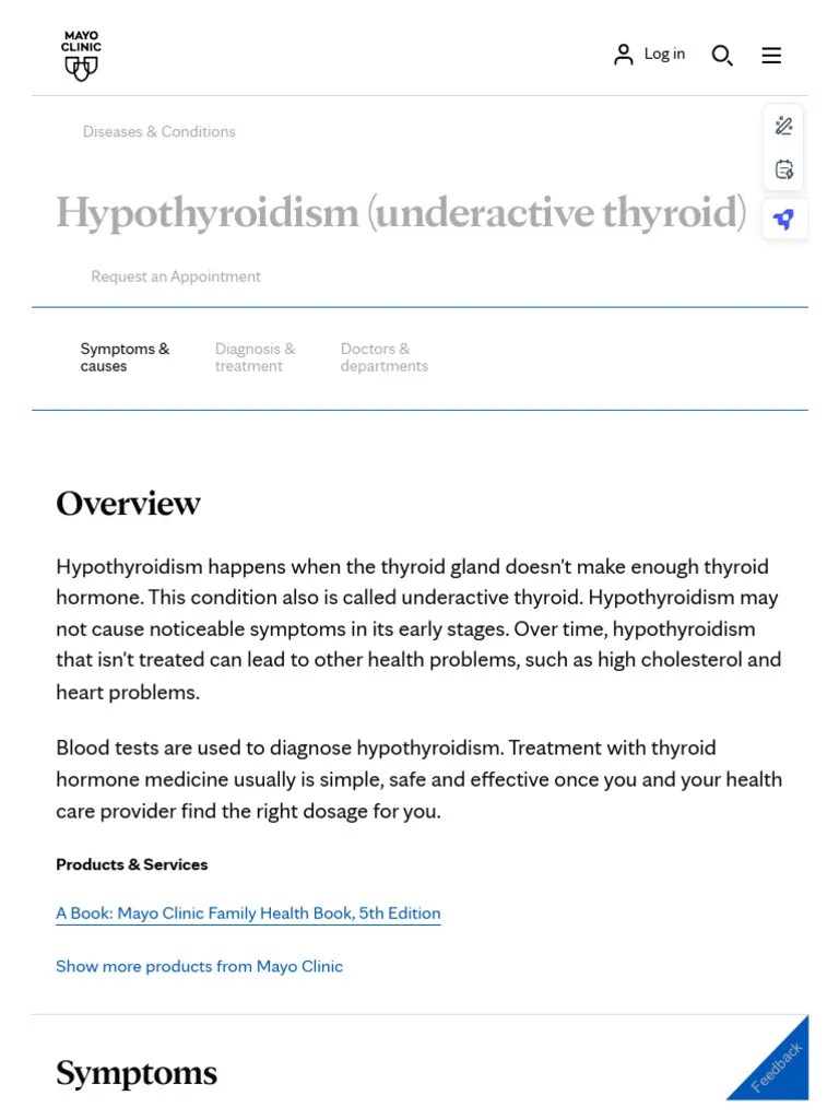 Hypothyroidism (underactive Thyroid) - Symptoms And Causes - Mayo ...