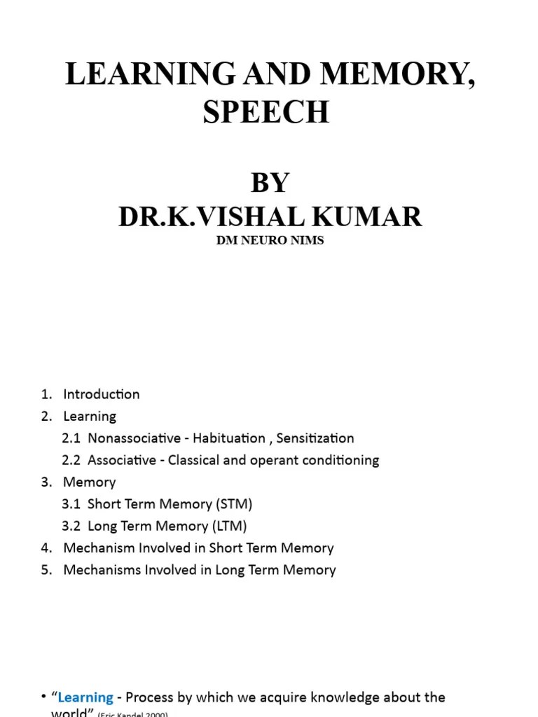 LEARNING AND MEMORY, SPEECH | PDF | Memory | Working Memory