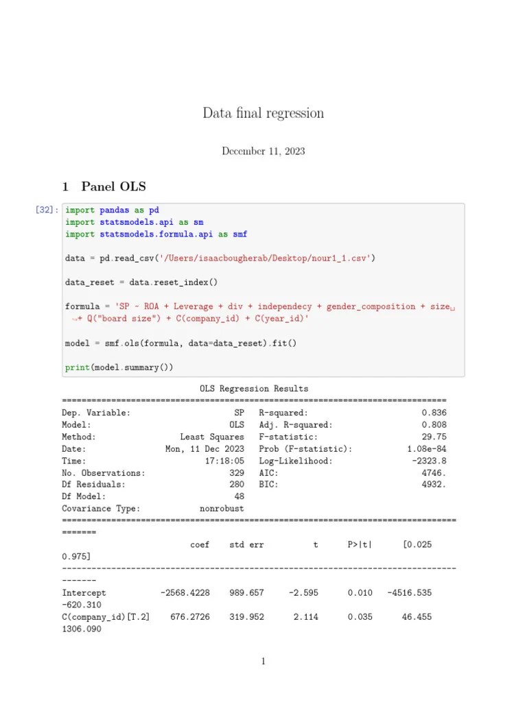 Data Final Regression | PDF | Ordinary Least Squares | Regression Analysis