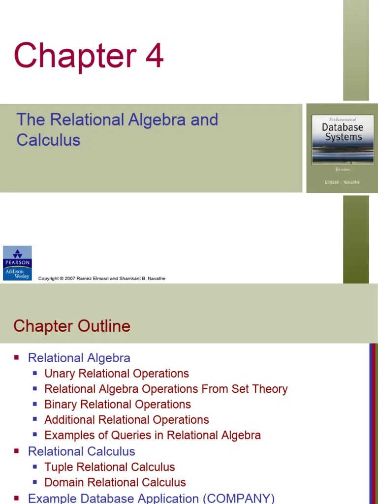 Chapter 4 The Relational Algebra And Calculus | PDF | Relational Model | Relational Database