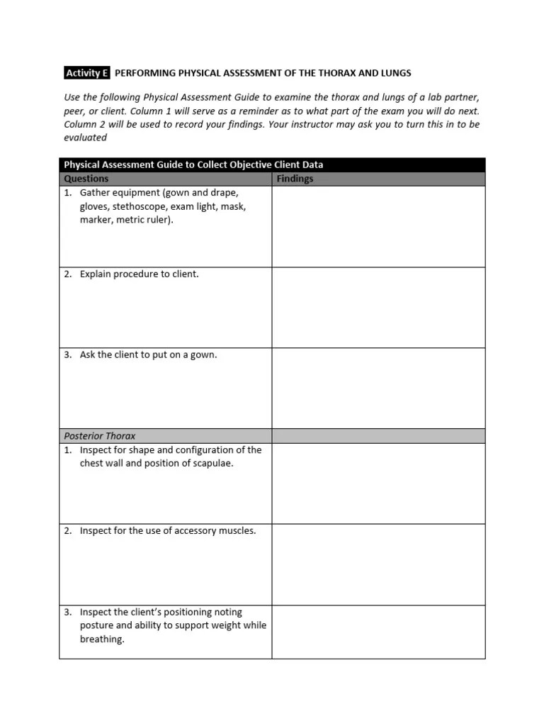 Physical Assessment Guide THORAX And LUNGS | PDF | Thorax
