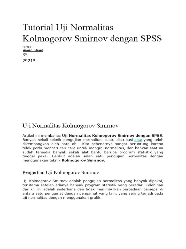 Tutorial Uji Normalitas Kolmogorov Smirnov Dengan SPSS | PDF