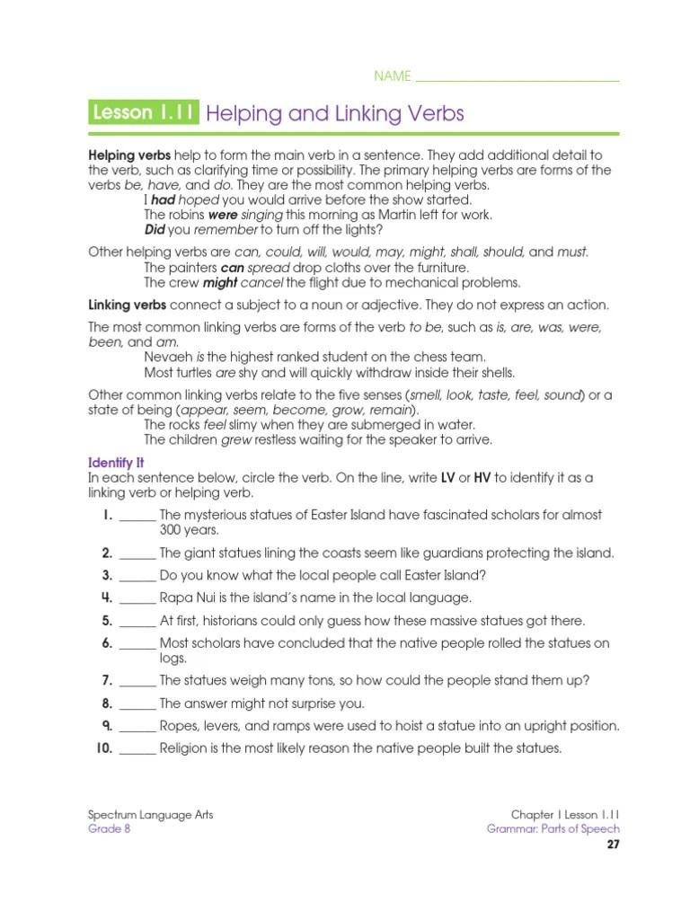 Helping And Linking Verbs | PDF | Verb | Linguistics