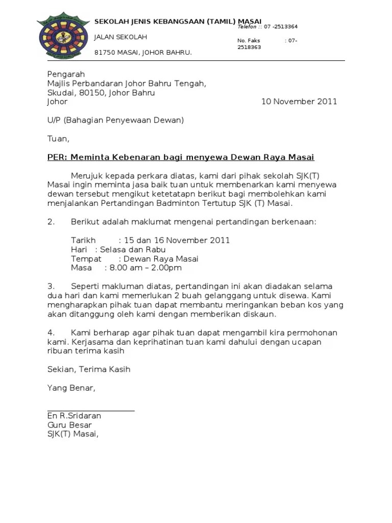 Contoh Surat Mohon Kebenaran Penglibatan Dalam Persatuan