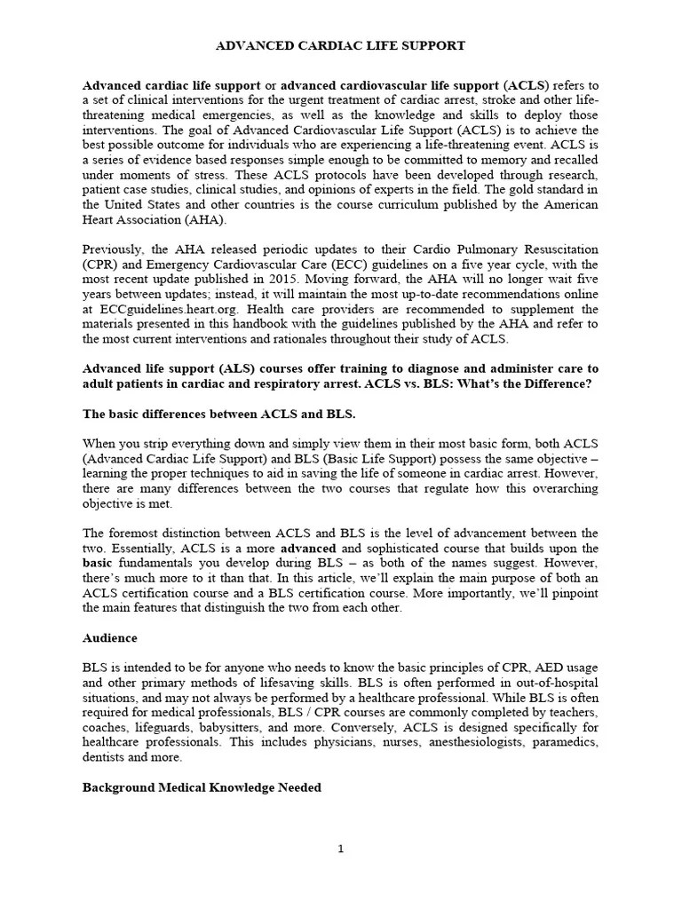 Advanced Cardiac Life Support Or Advanced Cardiovascular Life Support ...