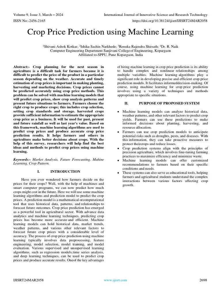 Crop Price Prediction Using Machine Learning | PDF | Machine Learning ...