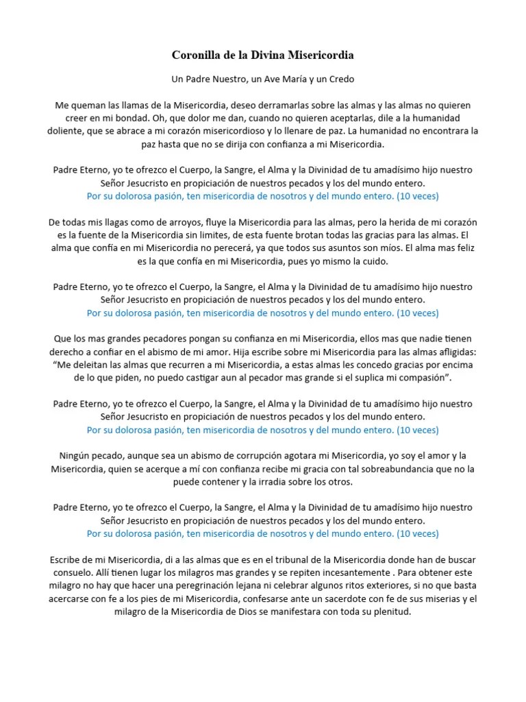 Coronilla De La Divina Misericordia | Descargar Gratis PDF | Pecado ...