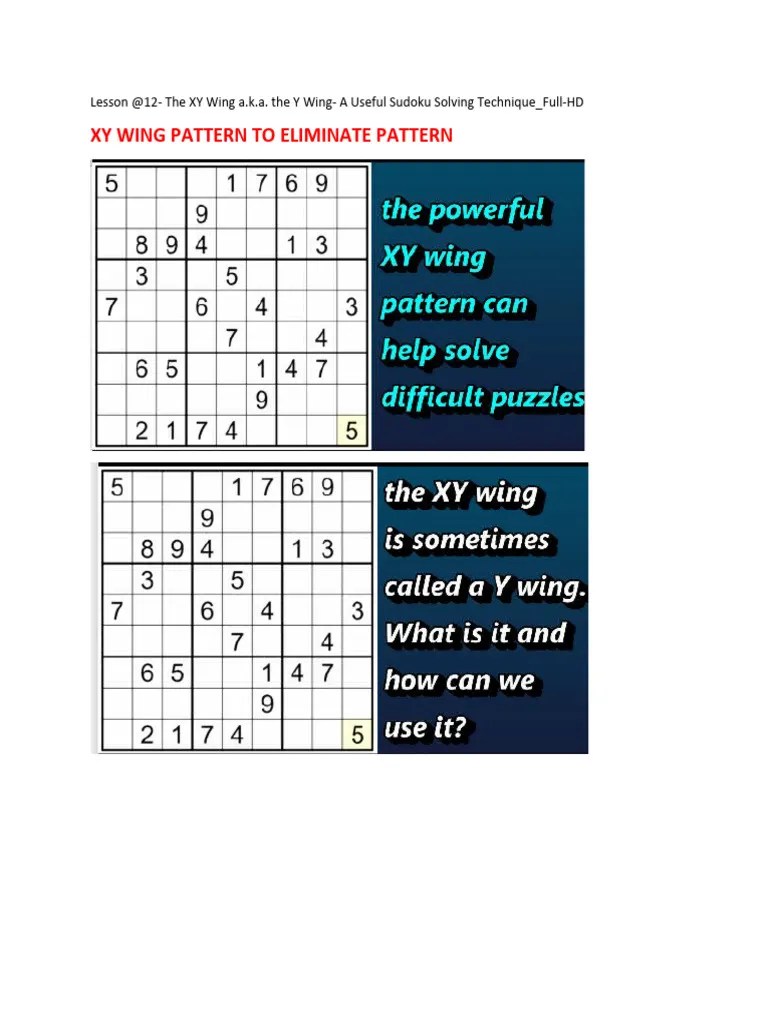 12 - The XY Wing A.K.A. The Y Wing - A Useful Sudoku Solving Technique - Full-HD | PDF