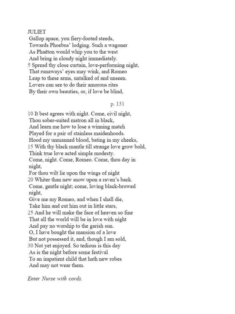 Romeo And Juliet Act 3 Scene 2 | PDF