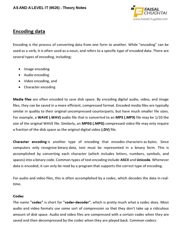 Encoding Data | PDF | Data Compression | Codec