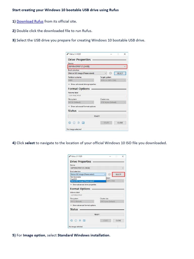 Start Creating Your Windows 10 Bootable USB Drive Using Rufus | PDF