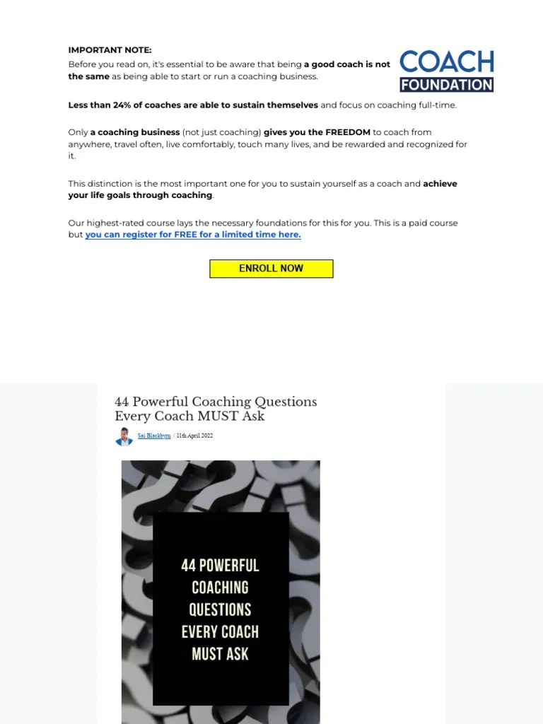 44 Coaching Questions Every Coach Must Ask (Guide For 2022) | PDF ...