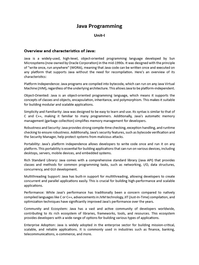 Java Programming Unit 1 | PDF | Java Virtual Machine | Java ...