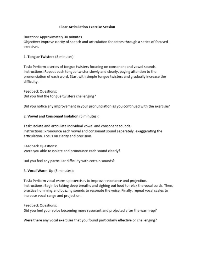 Clear Articulation Exercise Session | PDF | Vowel | Human Voice