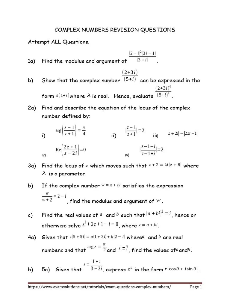 Complex Numbers Revision Questions | PDF | Complex Number | Zero Of A Function