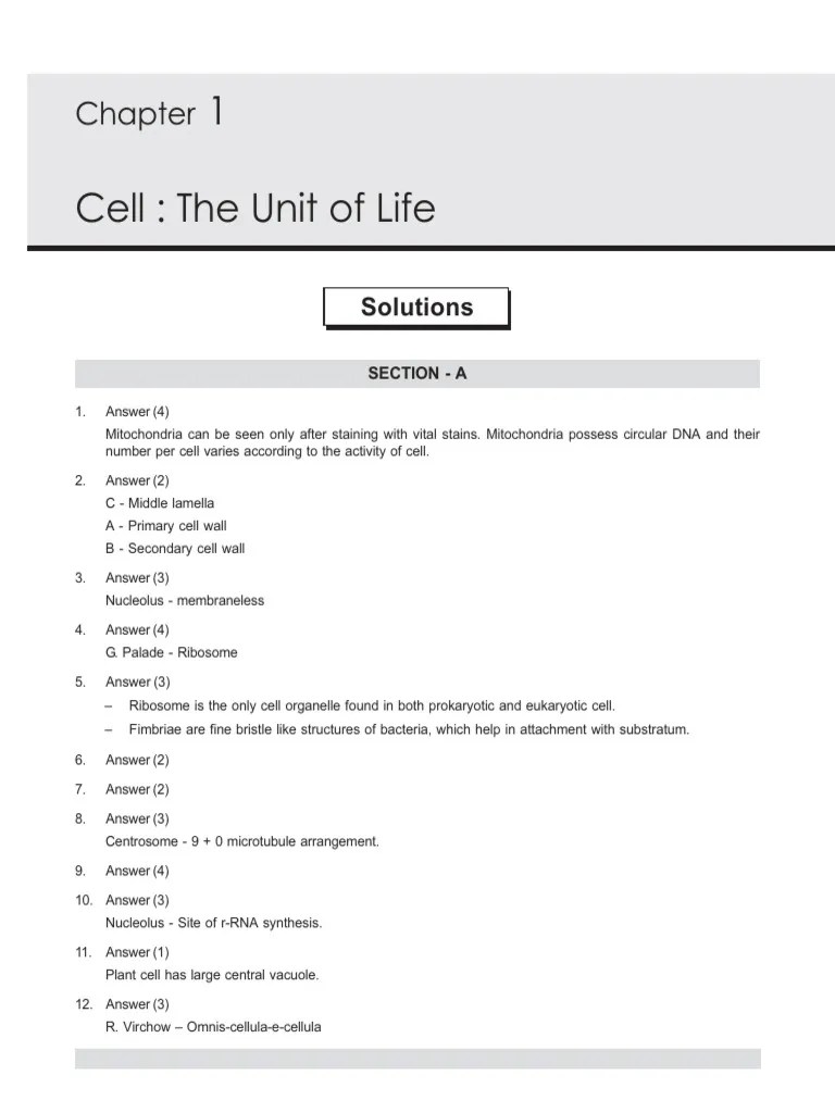 Class-12 Biology Chapter-1 Solutions | PDF | Cell (Biology ...
