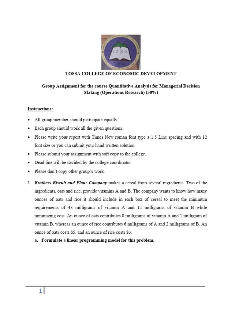 Or Assignment | PDF | Mathematical Optimization | Mathematical Analysis