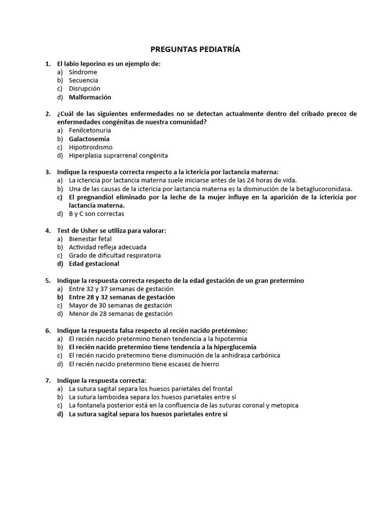 PREGUNTAS PEDIATRÃ_A | PDF | Infantes | El Embarazo