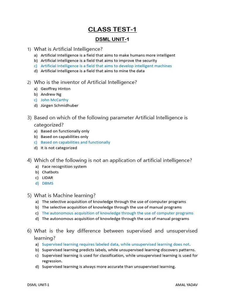 Quiz Unit 1 | PDF | Intelligence (AI) & Semantics | Artificial Intelligence