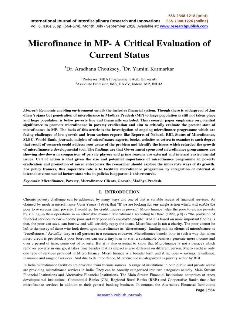 MicrofinanceinMP 63322 | PDF | Microfinance | Microcredit