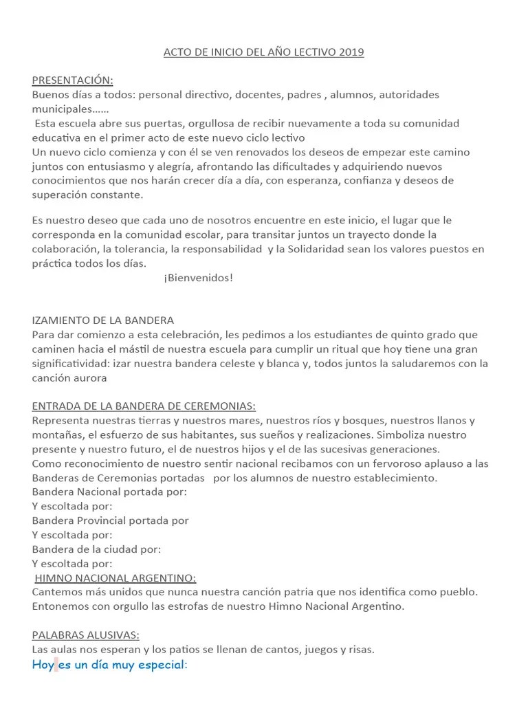 Acto De Inicio Del Año Lectivo | PDF