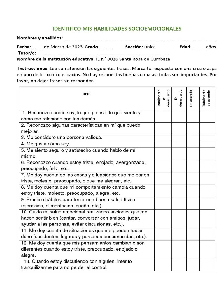 Ficha 1ro Y 2° Habilidades Socioemocionales Secun | PDF