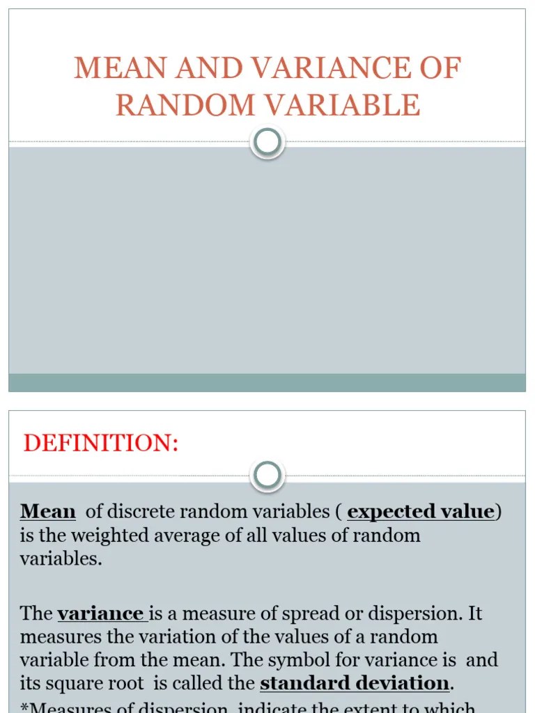 5.mean And Variance Of Random Variables. Final | PDF | Variance ...