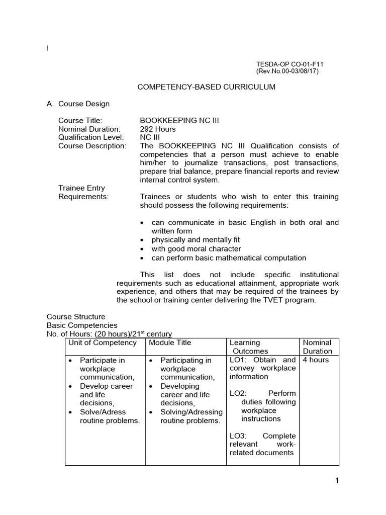 CBC-Bookeeping NC III | PDF | Educational Assessment | Methodology