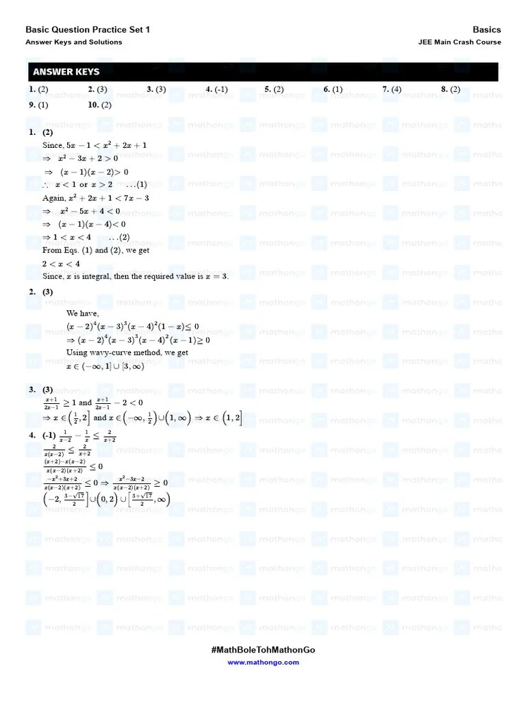 Solution Basic Question Practice Set 1 Basics JEE Main Crash Course ...