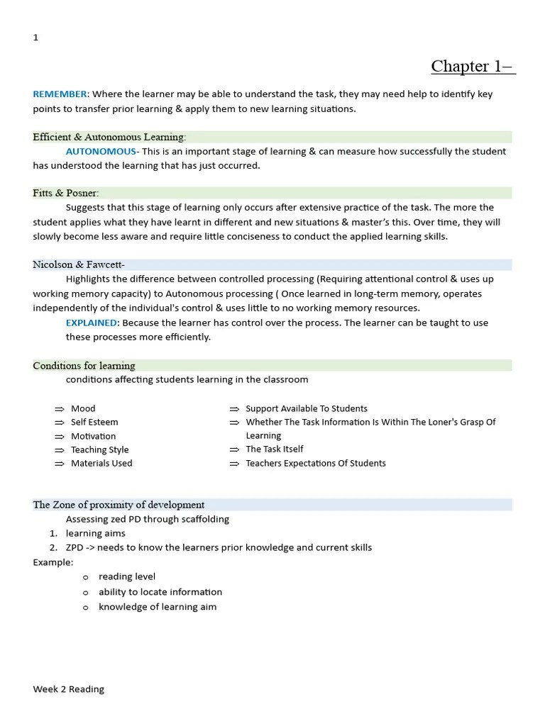Chapter 1 Notes | PDF | Learning | Cognition