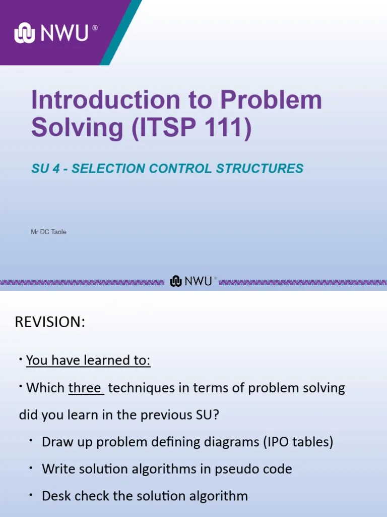 Study Unit 4 - Selection Control Structures | PDF | Computer ...